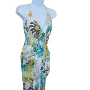 White Blue Yellow Floral Beach Dress Size Jr Medium